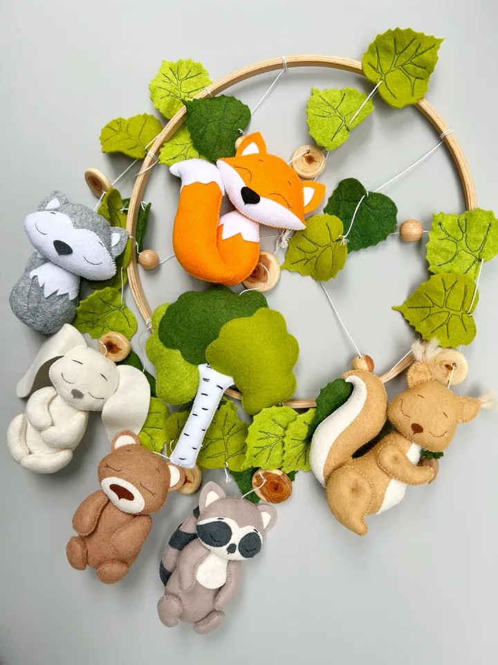 Woodland nursery mobile crib