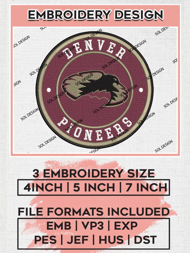 NCAA Denver Pioneers Round Logo Embroidery, NCAA Denver Pioneers Logo Embroidery files, NCAA Teams, Machine embroidery designs, Digital Download