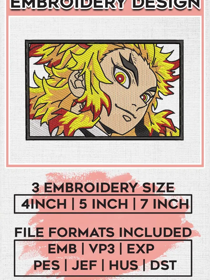 Demon slayer rengoku embroidery design, Anime Embroidery, Anime shirt, Embroidered shirt, Anime design, digital download EMB_ANIME_287