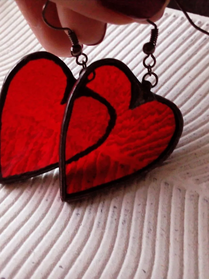 Heart stained glass earrings for Valentine day, valentines kawaii earrings