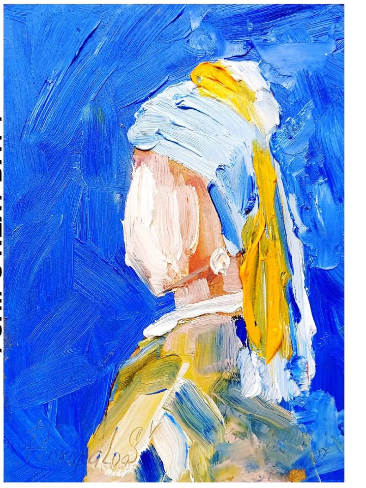 Abstract Portrait original copy of Vermeer's painting Girl with a Pearl Original Oil Painting Painted oil painting Modern Surrealism Art 7x5