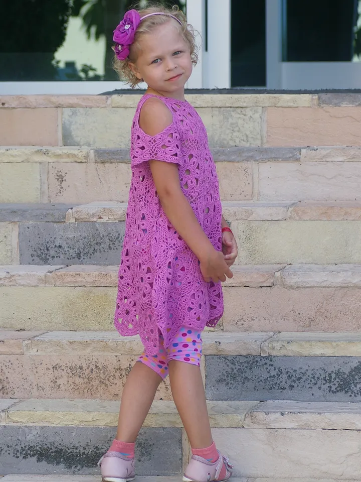 Open Shoulder Summer Dress Kamila for Little Girl Crochet Pattern