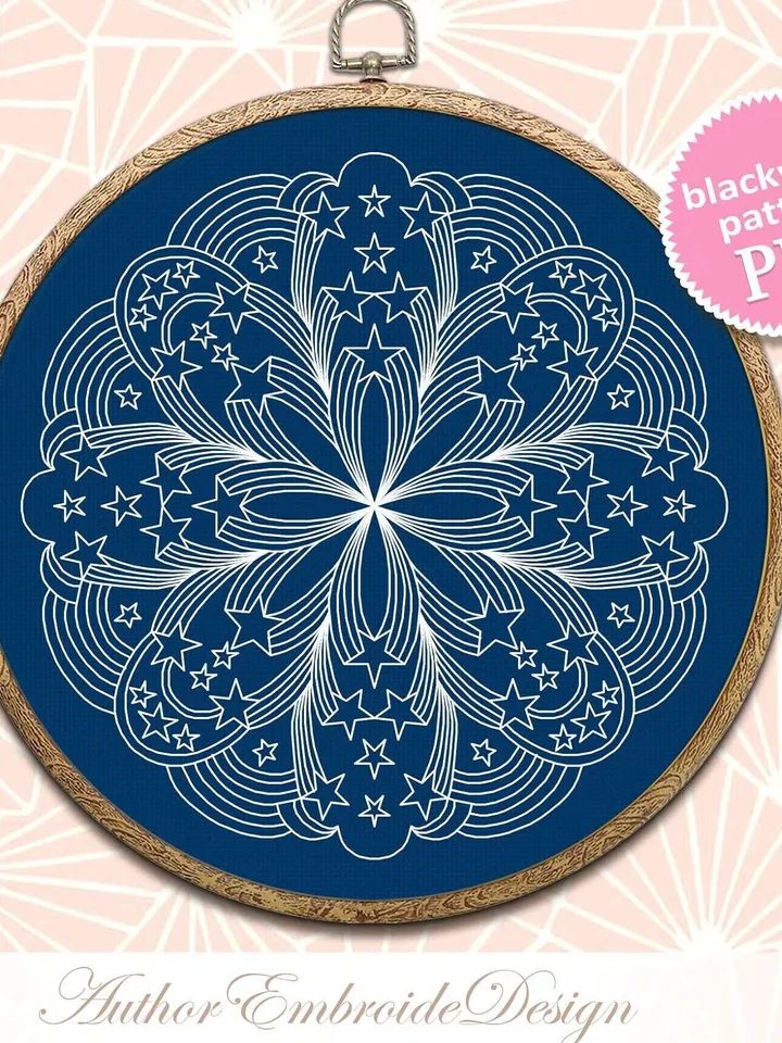 Star mandala blackwork pattern PDF download Backstitch chart Mandala ornament, Blackwork mandala embroidery PDF, Mandala art, Star sky #W42