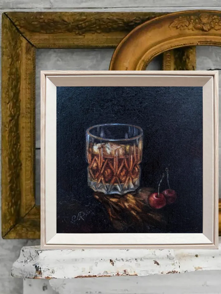 Whiskey Oil Painting Glass of Whiskey Art Cocktail Original Painting Drinks Wall Art