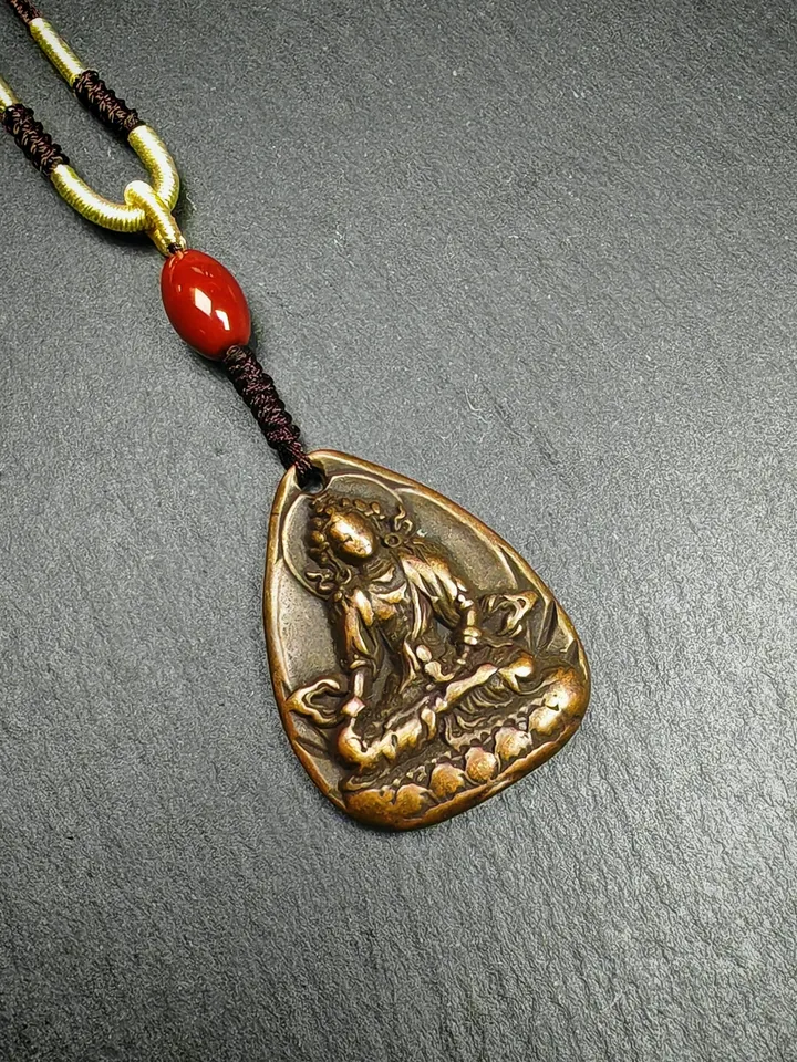 Gandhanra Old Tibetan Buddha Statue Amulet,Unique Green Tara Pendant,Protective Jewelry