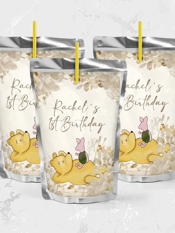 Juice Label Winnie the Pooh; Winnie Pooh 1st Birthday; Printable Juice Label;Winnie the Pooh Party Decoration; Editable Winnie Pooh flw12