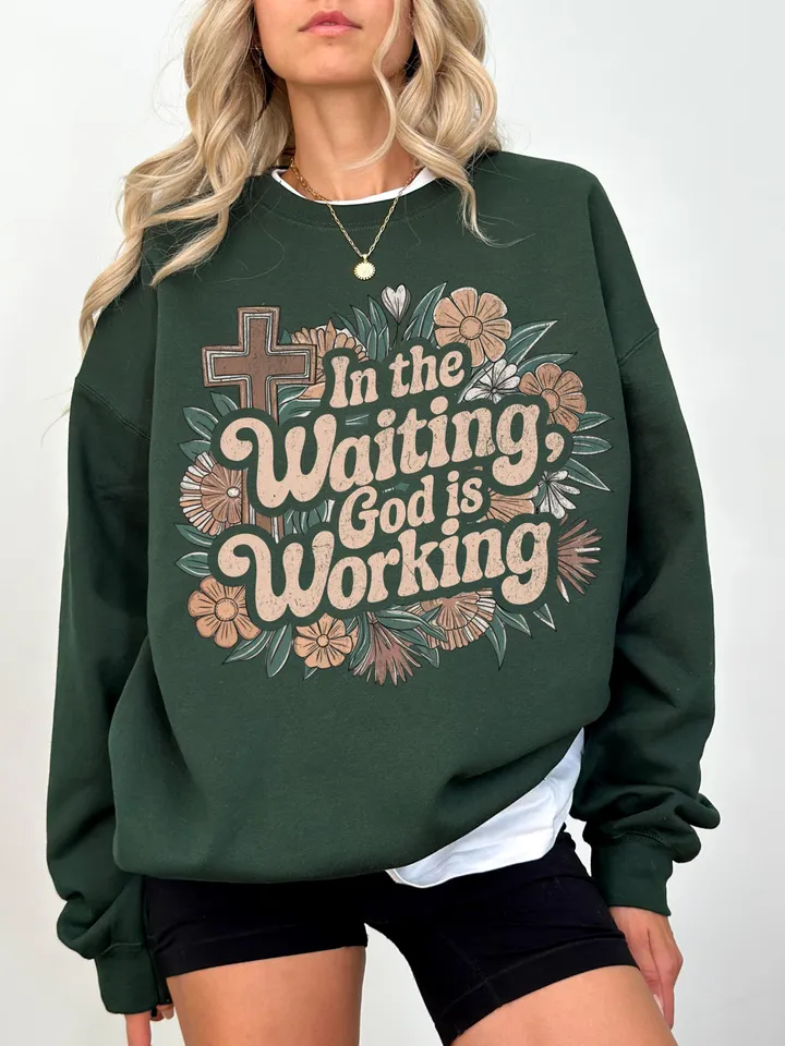 Boho Foral Christian PNG, Christian Sublimation Designs, Wildflower Png, Bible Verse Png, Instant DIGITAL In the Waiting, God is Working Png