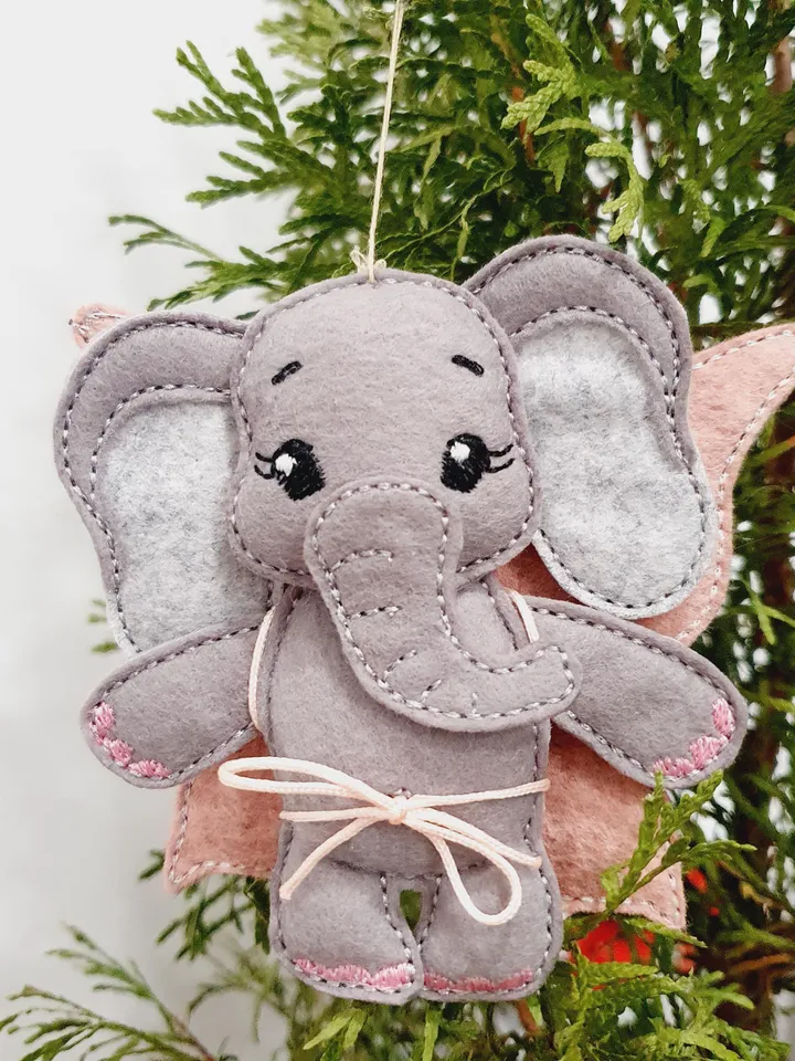ITH Elephant with Butterfly Wings Embroidery Design, Fantasy Felt Stuffed Toy Pattern, 4x4 Hoop Digital File