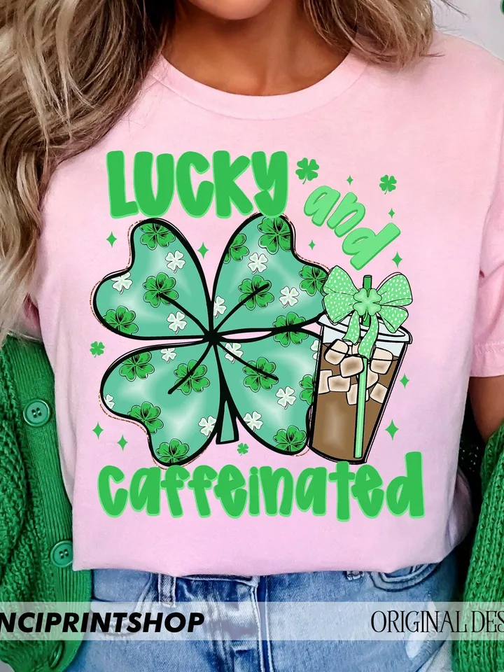 To Be Lucky & Caffeinated PNG, St. Patrick's coffee PNG, St. Patrick's Day png, Lucky Shamrock png, St Patrick's Coquette Bow png, Lucky png