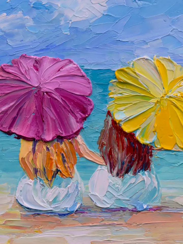 Two Girls Painting Original art Two Sisters Painting Seascape artwork Beach painting Coastal art 10 by 12 inch