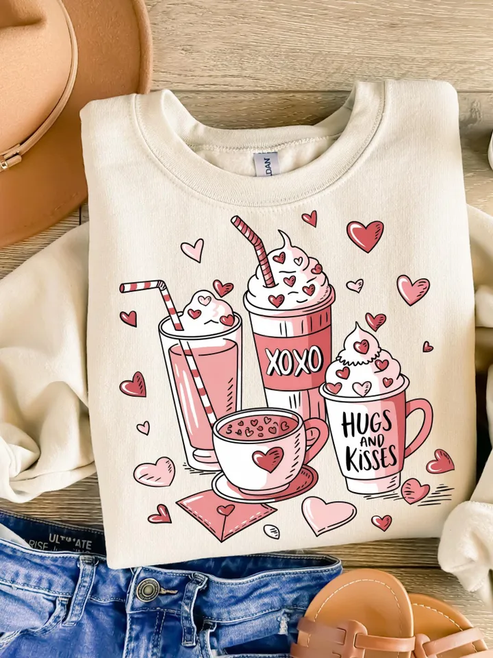 Coffee Valentine Png, Valentines Day, XOXO Hugs and Kisses Png, Digital Download, Valentine Graphics, Coffee Lover Png, Coffee Sublimation