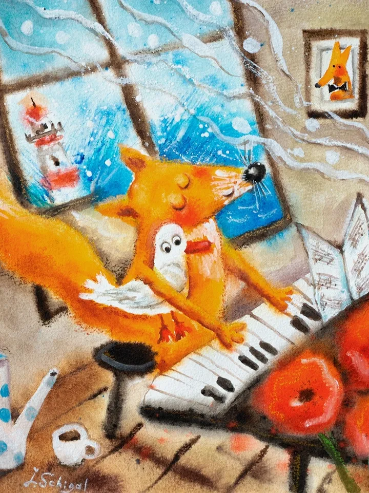 27x27cm Artwork by Julia Schigal "This Song İs For You" - watercolor, gouache, pastel