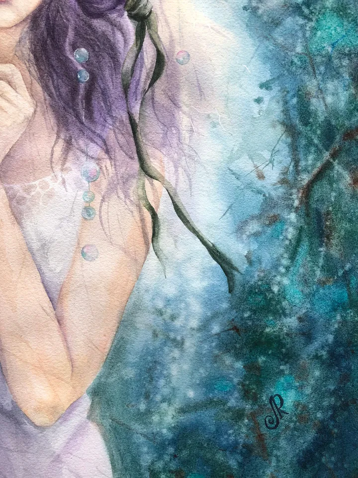 Woman in the Forest Painting Original Girl Watercolor Painting Forest Fairy