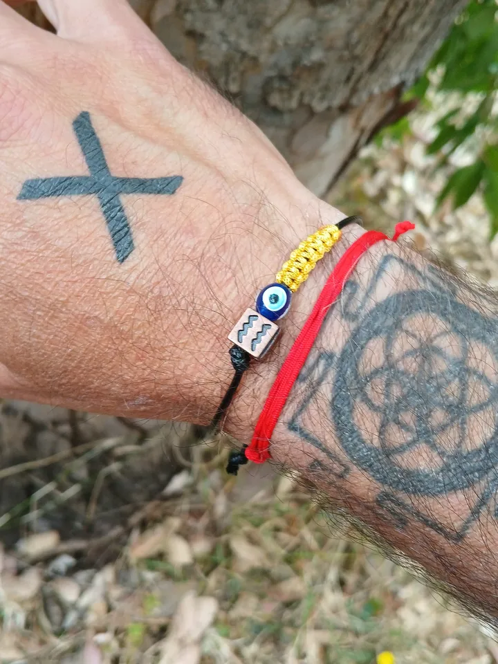 Symbol And Evil Eye Bead Men's Bracelet Adjustable Water Resistant