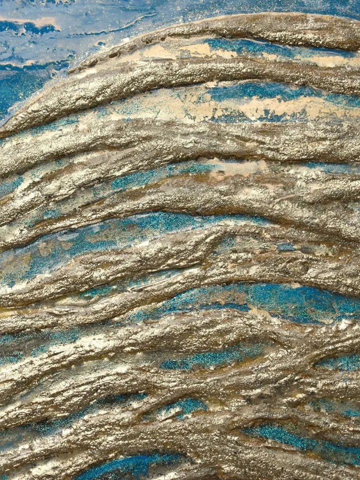 Gold Moon Painting Blue Turquoise Abstract Original Wall Art Modern artwork Glittery resin wall art
