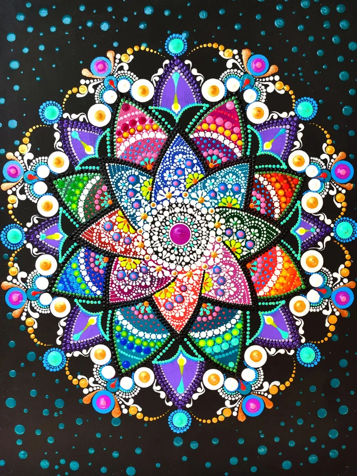 Mandala Acrylic Painting Original Dot Art on the Canvas 30 by 40 cm / 12 by 16 "