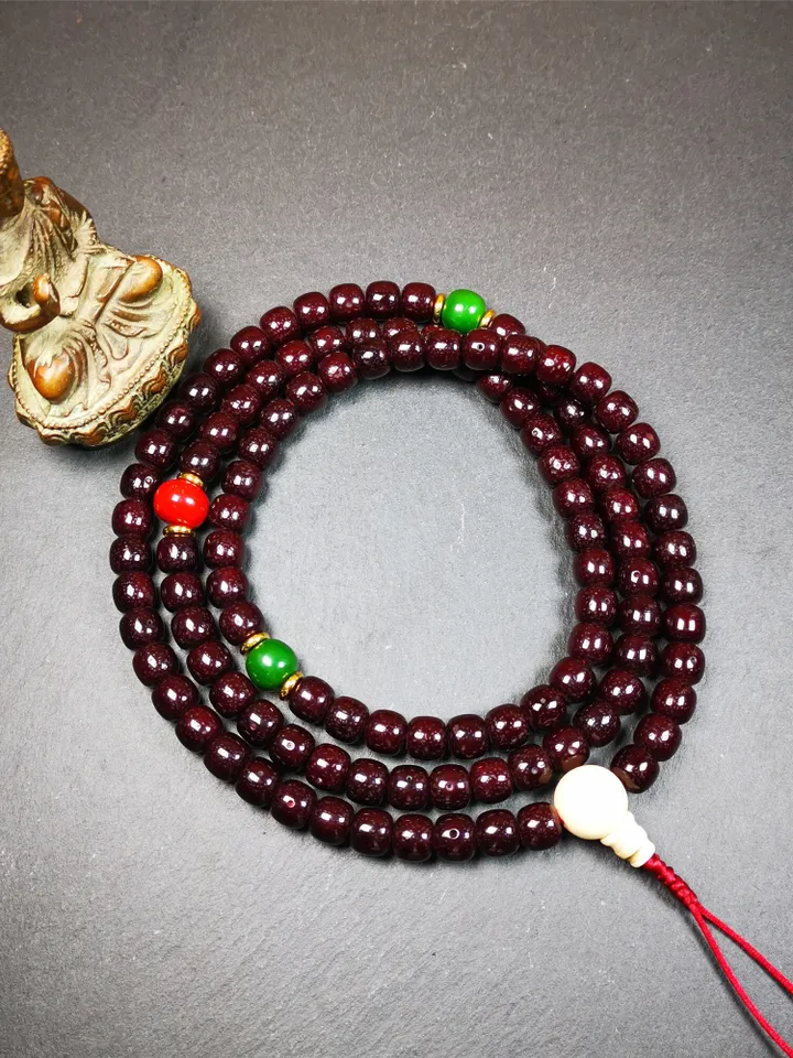 Gandhanra Large 108 10mm Lotus Seed Beads Mala,Barrel Shape Prayer Beads Necklace,Tibeatn Rosary Beads,40" Length