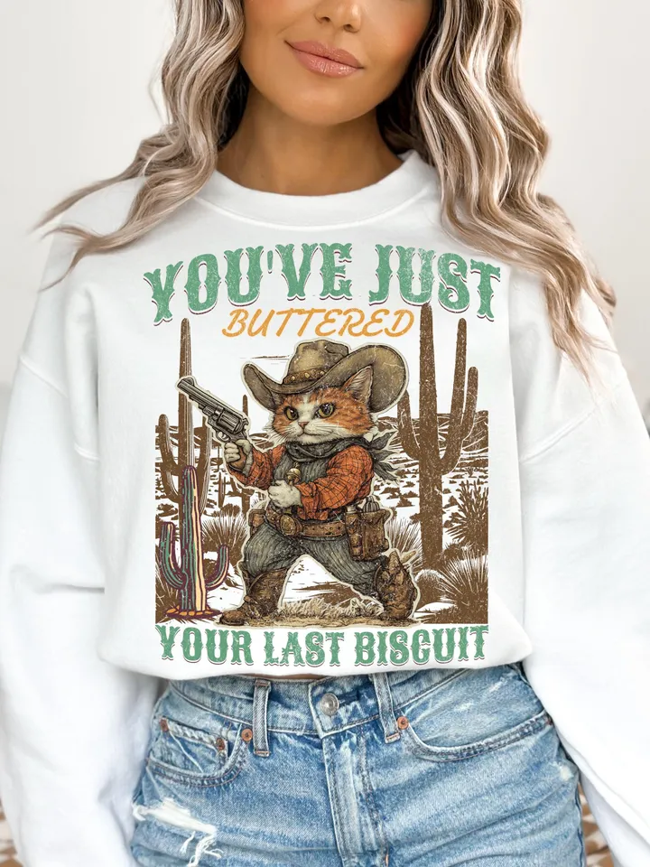 Funny Western design Png - Retro cowboy graphic for sublimation and DTG printing - Funny cat t-shirt design - Country saying Png