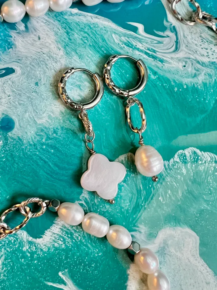 Pearl Set Necklace Bracelet Earrings PEARL & CHAIN