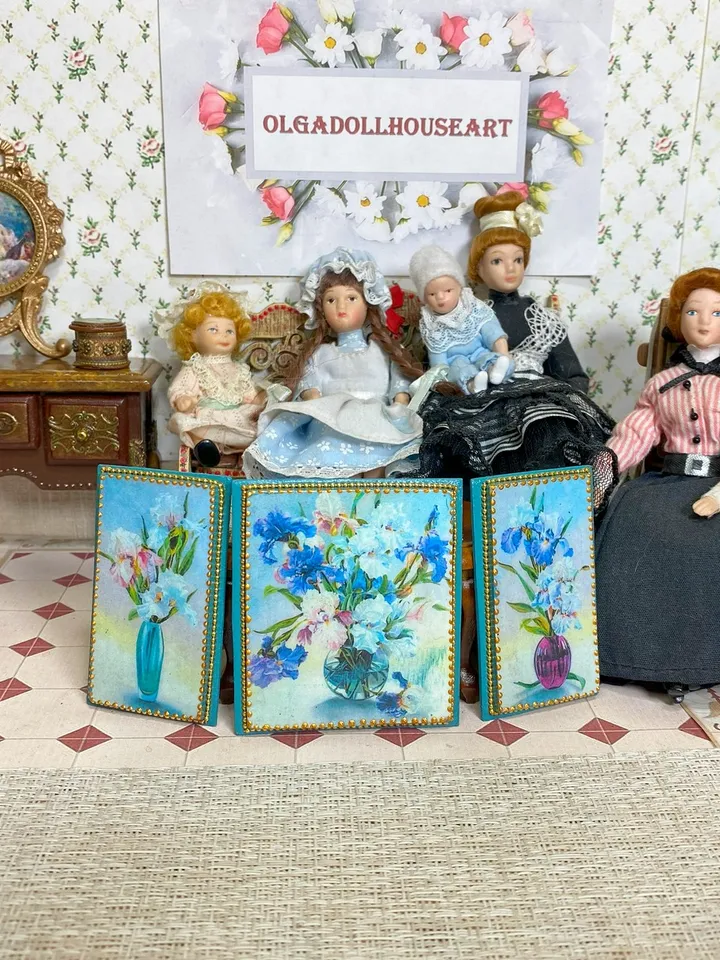 Miniature triptych for a dollhouse. Painting for dolls. 1:12. Dollhouse miniature. Handmade.