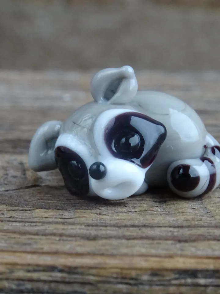 GLASS FIGURINES Raccoon gift Fairy garden raccoon figurine miniature Raccoon sculpture Tiny glass animals Blown glass art raccoon ornament