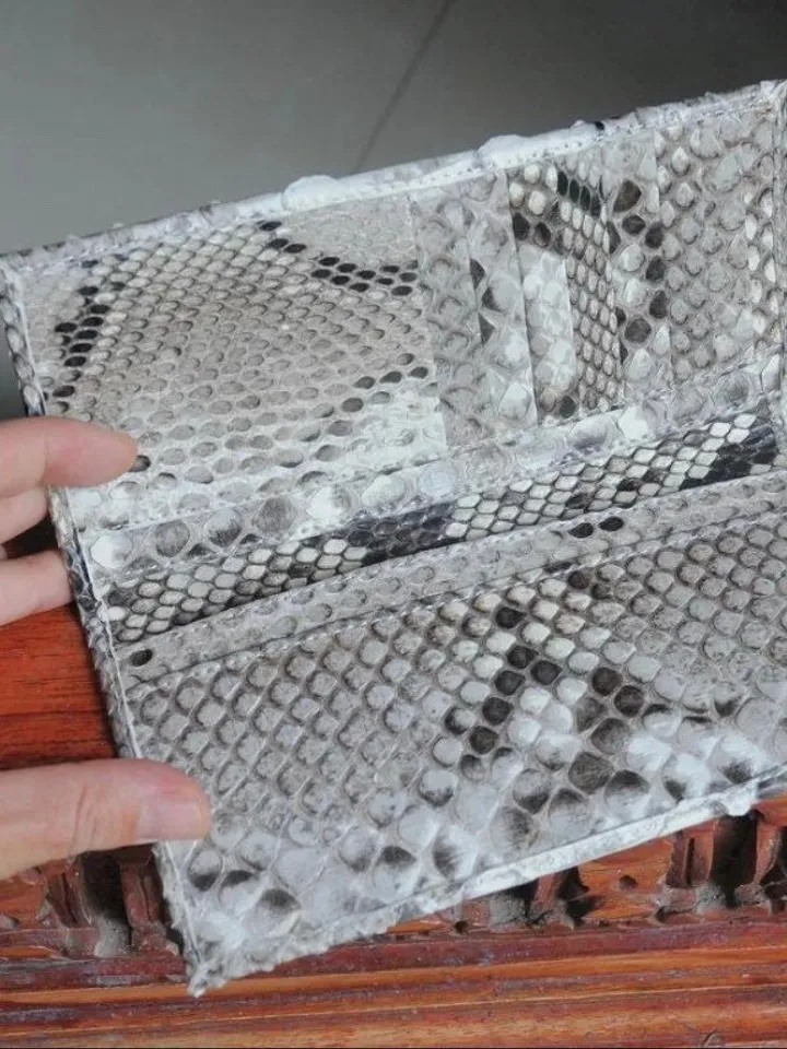 Genuine python skin flat unisex gray uncolored wallet / small money reptile purse / exotic leather snakeprint / cardholder gift idea