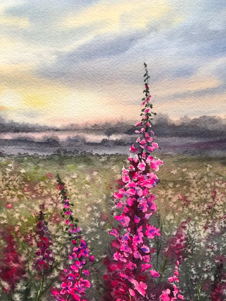 Wildflowers Original Painting Field Landscape Meadow Wall Art Rustic Landscape