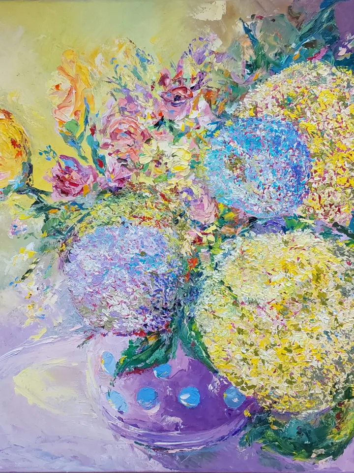 "Waltz of the Hydrangeas". Oil. Canvas on a stretcher. 80x80cm (32x32inch)