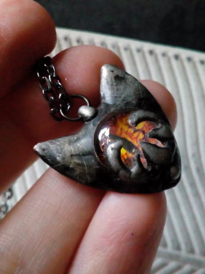 CAT necklace, cat eye tin soldered pendant, cat lovers jewelry, Halloween necklace, witchy aesthetic, goth bat pendant