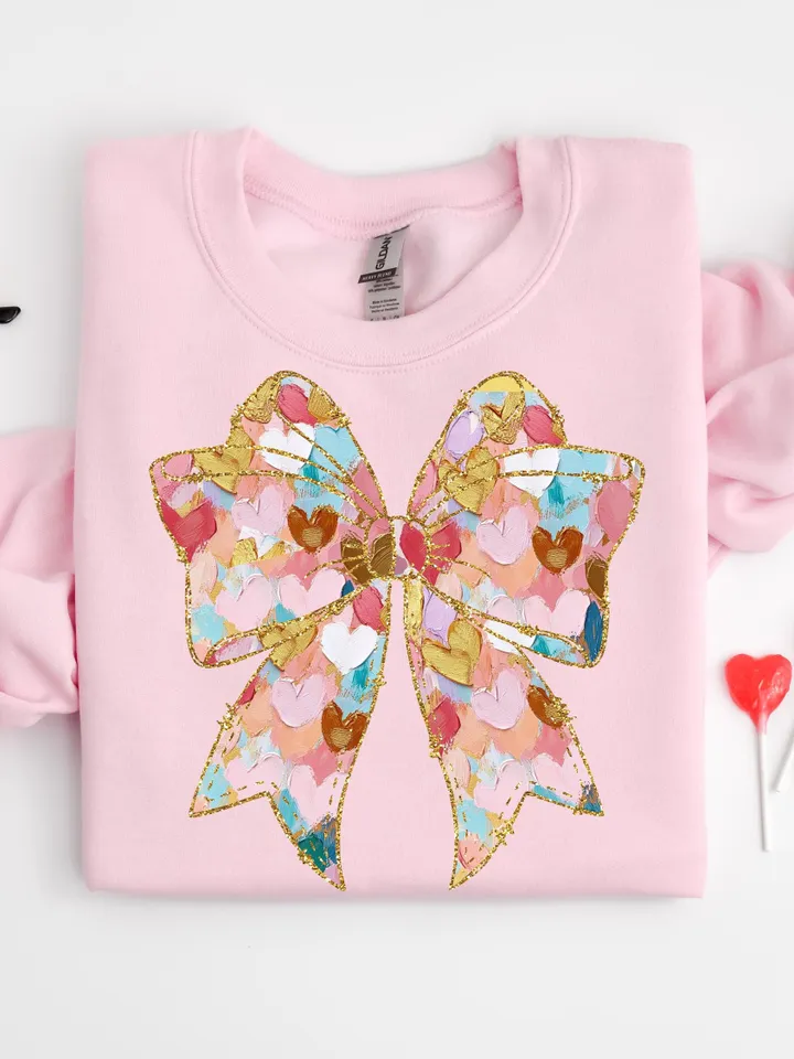 Colorful Coquette gold glitter bow png girls easter coquette design dtf easter girls png kids spring design bow acrylic brushstroke