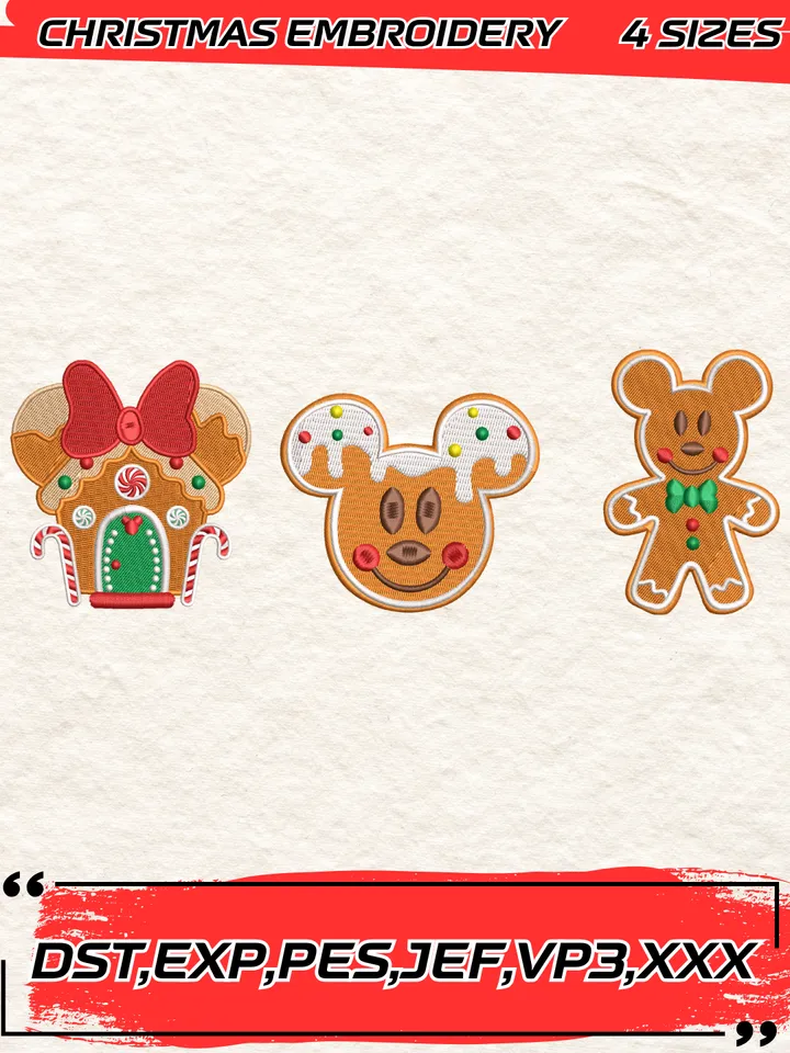 Gingerbread Mickey House Embroidery Design,Christmas Embroidery Design,4 Sizes,Digital Download