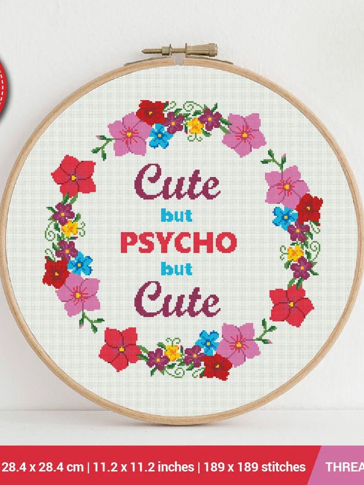 Cute but Psycho Cross stitch pattern | Embroidery Pattern | Instant Download | Embroidery Designs