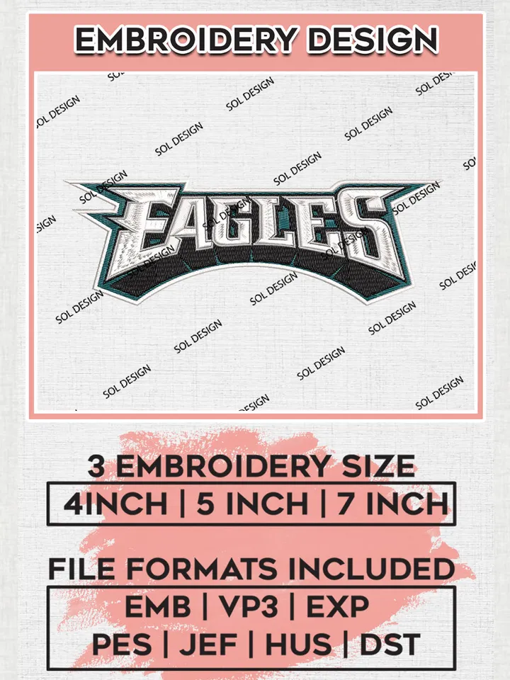 Philadelphia Eagles Wordmark Embroidery Designs, NFL Eagles, NFL Logo Embroidery Files, NFL Philadelphia Eagles Machine Embroidery Design, Digital Download