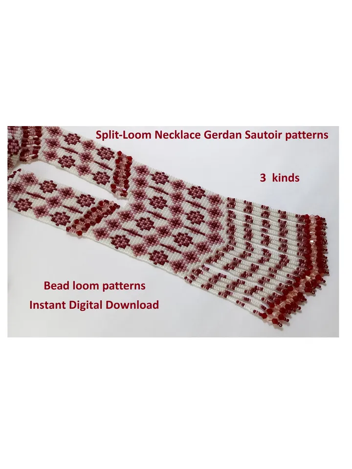 Bead loom patterns, Gerdan-Split-Loom Necklace, Beaded Sautoirs, Beading Loom only Pattern, Instant Download, PDF