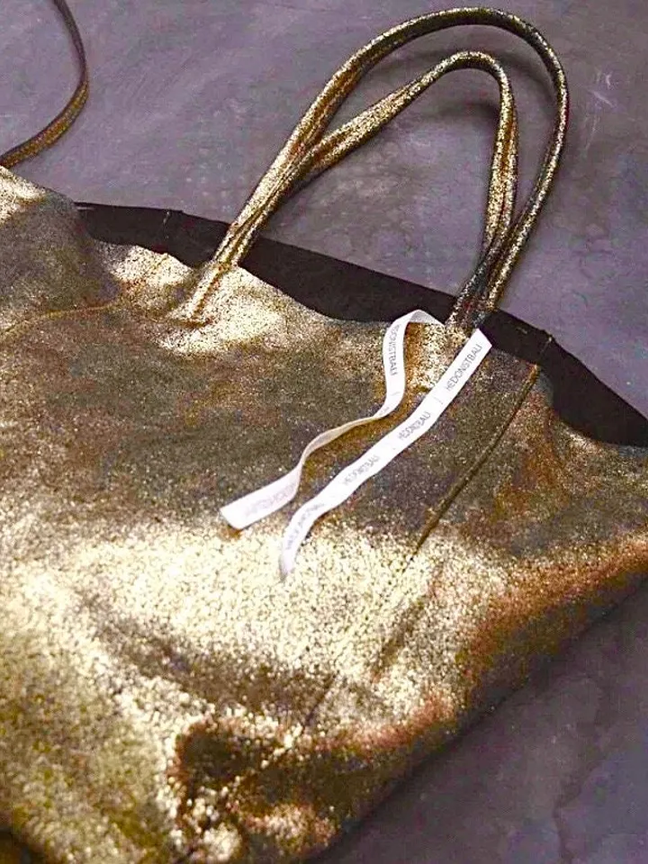 Genuine leather gold tote shopper big bag / everyday purse / handmade bags / designer bags / metallic summer bag / gift for her