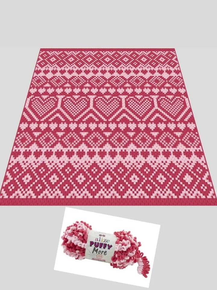 Hearts Fantasy-Loop yarn Finger knitted blanket pattern