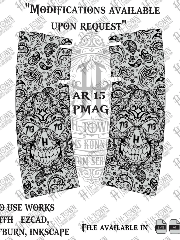 Sugar Skull Paisley PMAG Wrap | AR-15 Engraving File | Svg PNG Ai Eps | Laser Ready