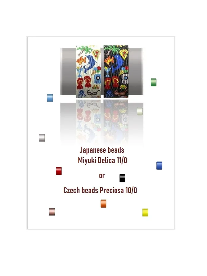 Flat Even Count Peyote Stitch Beading Patterns Cuff Bracelets, Miyuki Delica or Czech beads Preciosa, Instant Download