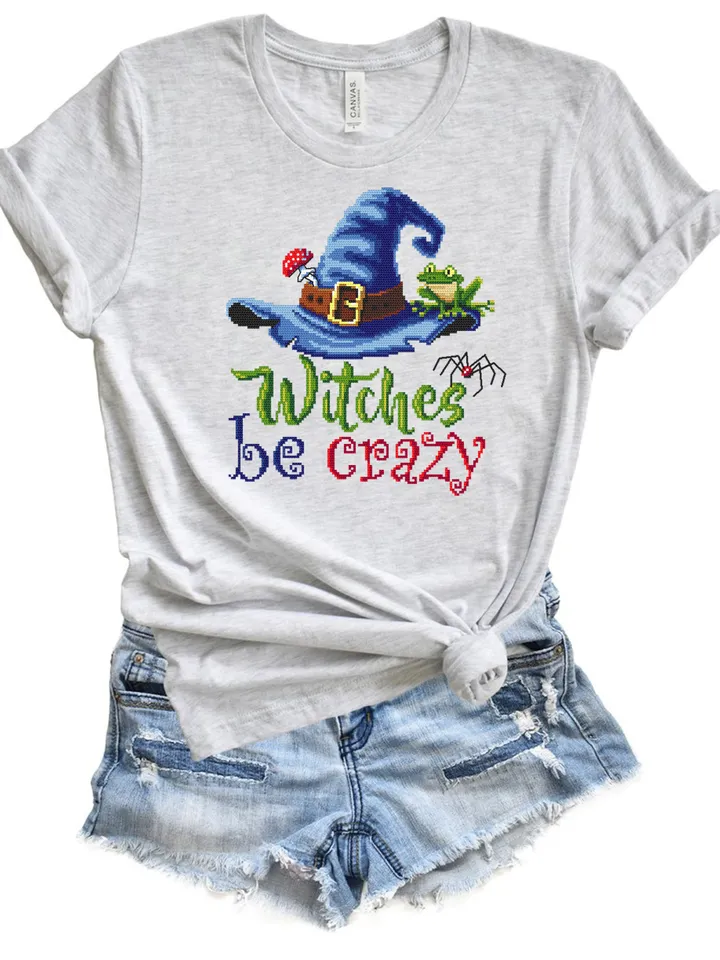 Witches be crazy cross stitch pattern download PDF Halloween witch cross stitch chart, Cute Halloween pattern digital PDF Witches decor #H47