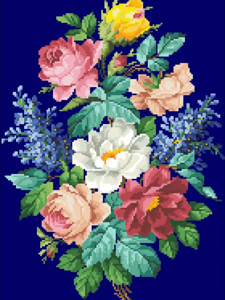 Antique Cross Stitch Pattern Forget - me - nots Camellias Roses Digital Download PDF