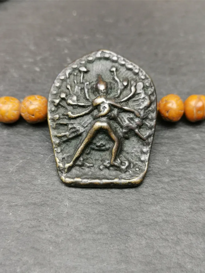 Gandhanra Acient Tibetan Buddhism Kalacakra-vajra Amulet Badge,60 years old,Made of Thokcha, 1.5" × 1.22"