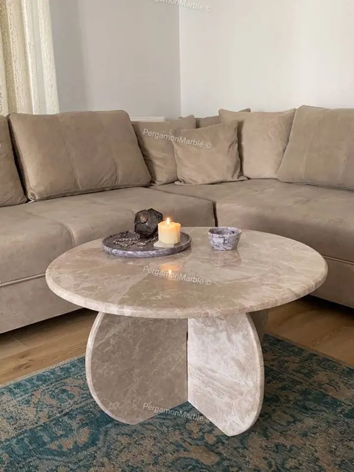 Beige Color Marble Coffee Table is real marble and handmade italian model | Real Marble |
