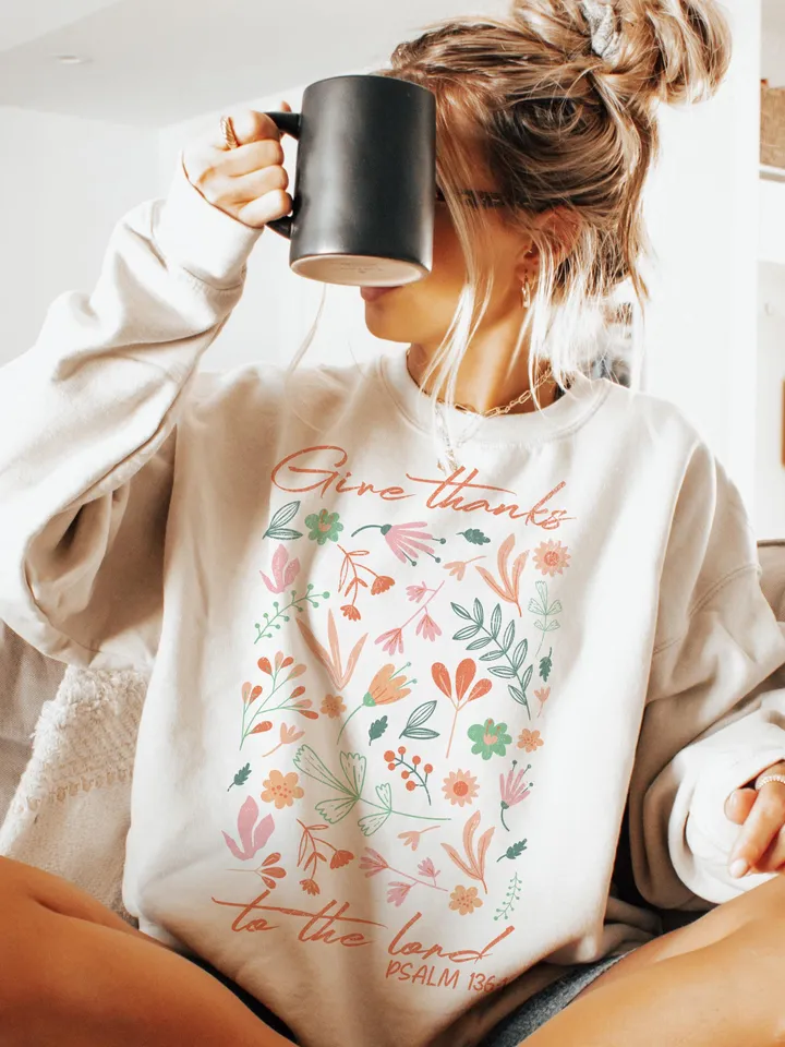 Give Thanks To The Lord Floral Christian PNG, Holiday Shirt Png, Autumn Sublimation, Fall Shirt Png, Thanksgiving Png, Boho Christmas Design