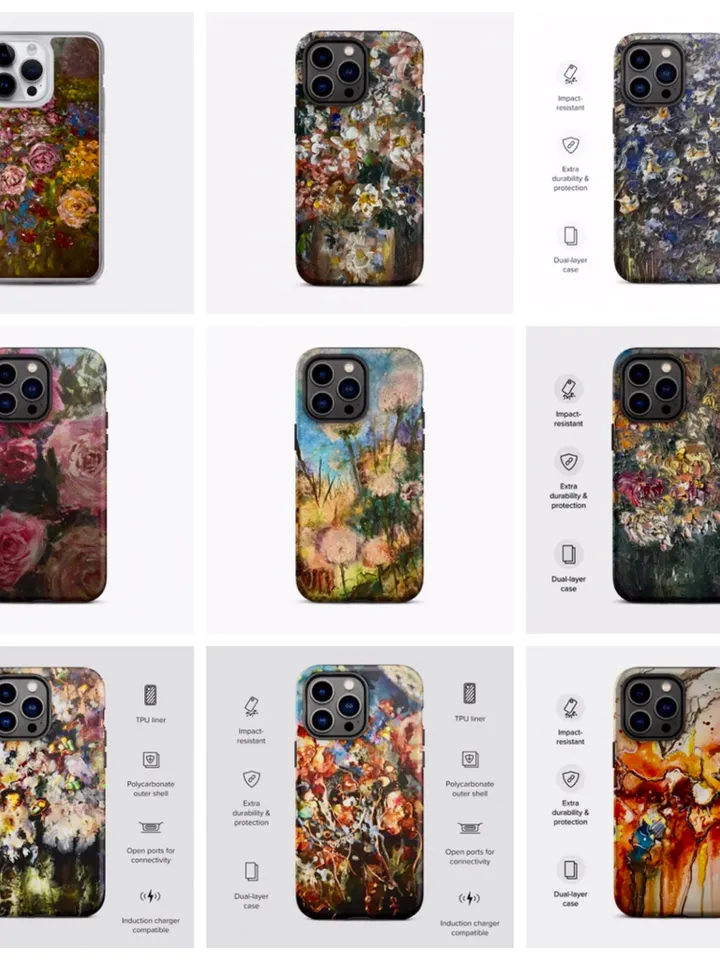 Flower garden Klimt inspired Tough iPhone case made with my original pastel artwork
