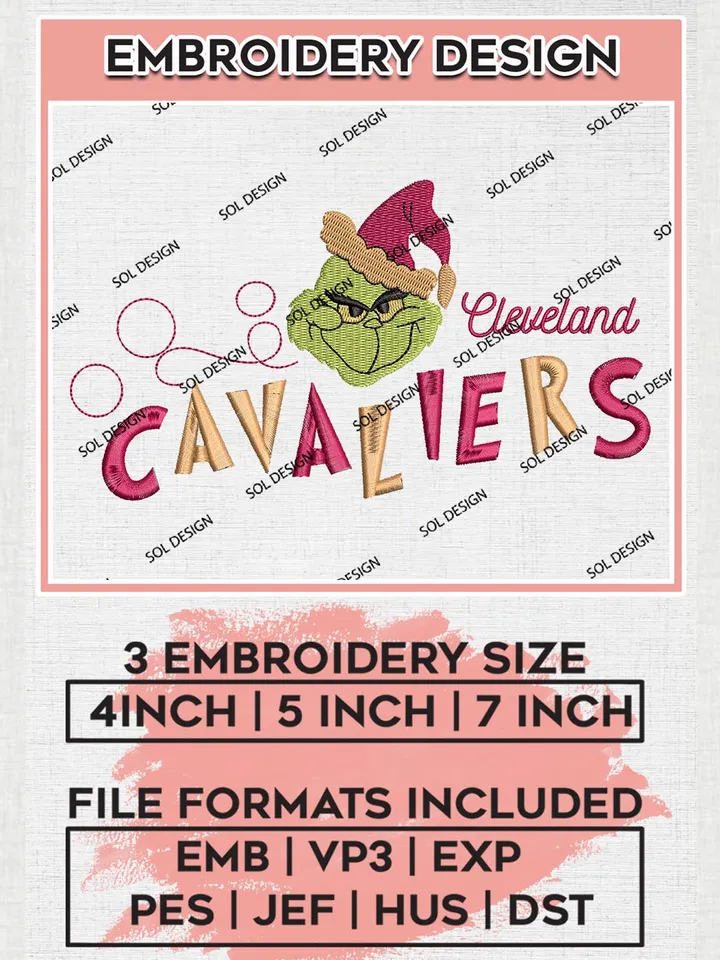 Grinch Cleveland Cavaliers Embroidery Designs, Grinch Christmas Embroidery Files, NBA Cleveland Cavaliers Machine Embroidery Designs, NBA Cavaliers Logo, NBA Christmas Machine Embroidery Design, Digital Download