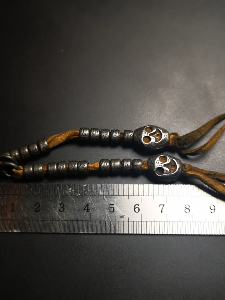 Gandhanra Handmade Tibetan Buddhist Mala Counters,Prayer Bead Counters,with Skull Sītavana Pendant, Made of  Cold Iron