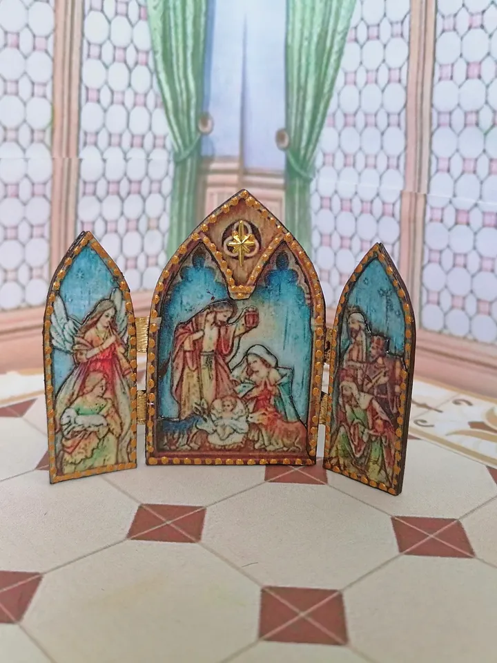 Nativity scene. Christmas miniature. Dollhouse miniature. 1:12. Dollhouse miniature. Christmas. Fire for Christmas.