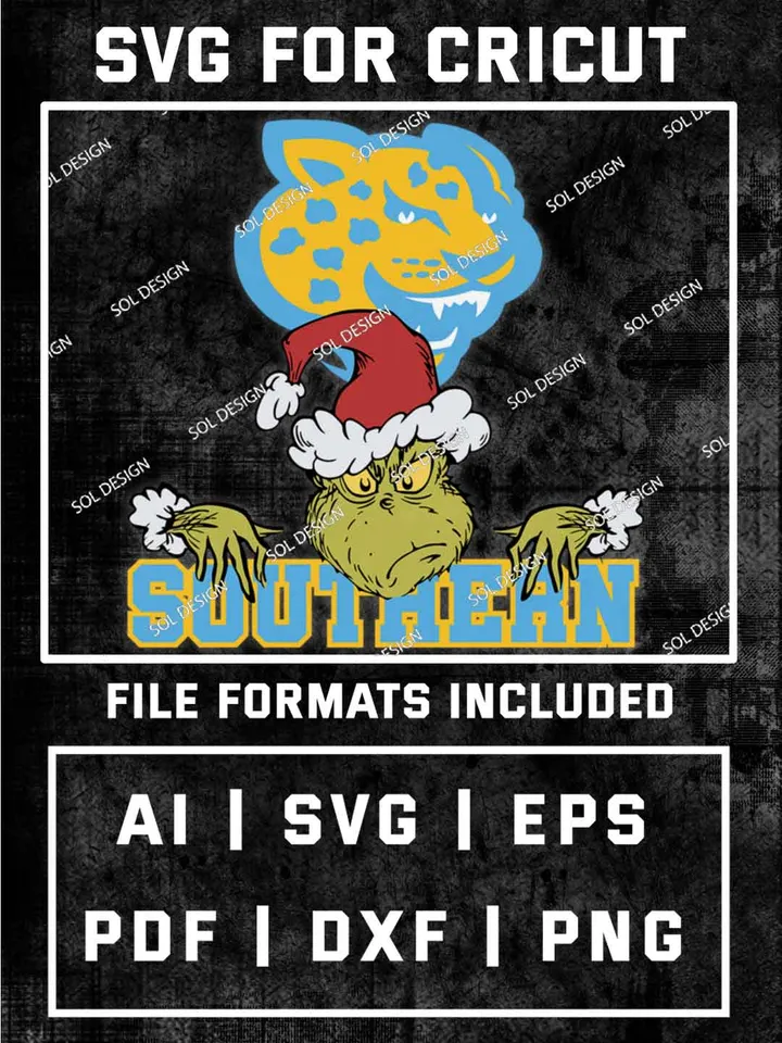 Grinch Southern Jaguars SVG, NCAA SVG Design, NCAA Southern Jaguars SVG, NCAA Jaguars Cricut, Christmas Svg, Grinch svg, Digital Download
