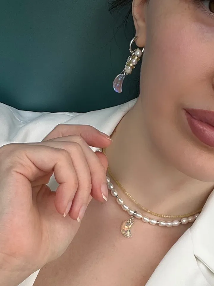 Pearl Jewelry Set Necklace Bracelet Earrings Swarovski pendant CRYSTAL SKY