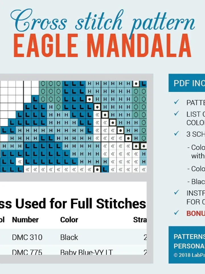 Mandala Eagle Cross stitch pattern Bird | Embroidery Pattern | Instant Download | Cross Stitch Patterns | Embroidery Designs
